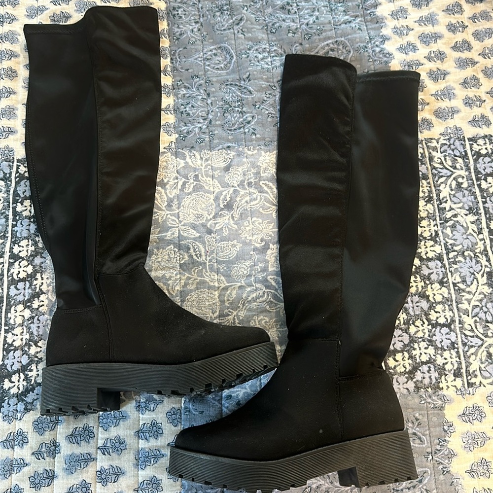 Nordstrom Black Lug Sole Over the Knee Boots